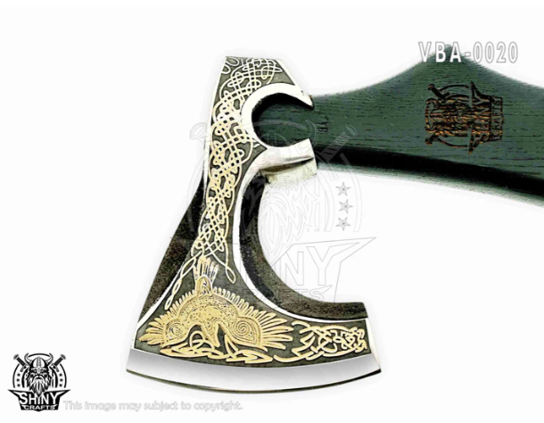 19" Axes Handmade Viking Axe Hatchet Norse Battle Axe-Carbon Steel Head and Golden Flying Eagle Design, Ash Wood Handle Viking Gifts for Men with Premium Quality Leather Sheath (SCA 20)