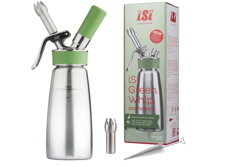 iSi North America Culinary Eco Series Green Whip for Whipped Cream, Foams and Plant-Based Toppings; 1 Pint, Stainless Steel