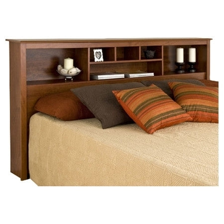 King size Bookcase Headboard Book Shelf in Dark Cherry Wood Finish