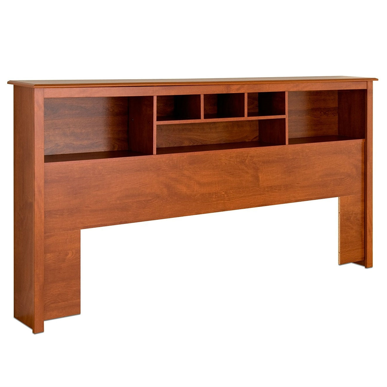 King size Bookcase Headboard Book Shelf in Dark Cherry Wood Finish