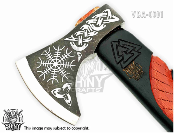 1 Axe Only Handmade Carbon Steel Viking,Valentine's Day, Birthday Gift for him, Leather Wrapped Handle and Sheath (VBA-01)
