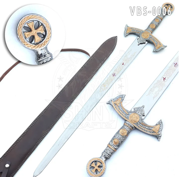 Viking Sword, Templar Knights Sword, Atlantean Sword, Hunting Sword, Medieval Crusader Sword, Knights Templar Sword with Premium Leather Scabbard (VBS-0006)