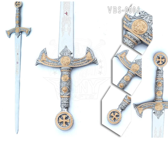 Viking Sword, Templar Knights Sword, Atlantean Sword, Hunting Sword, Medieval Crusader Sword, Knights Templar Sword with Premium Leather Scabbard (VBS-0006)