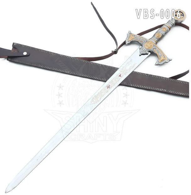 Viking Sword, Templar Knights Sword, Atlantean Sword, Hunting Sword, Medieval Crusader Sword, Knights Templar Sword with Premium Leather Scabbard (VBS-0006)