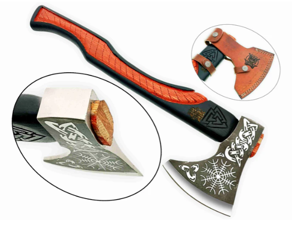 1 Axe Only Handmade Carbon Steel Viking,Valentine's Day, Birthday Gift for him, Leather Wrapped Handle and Sheath (VBA-01)