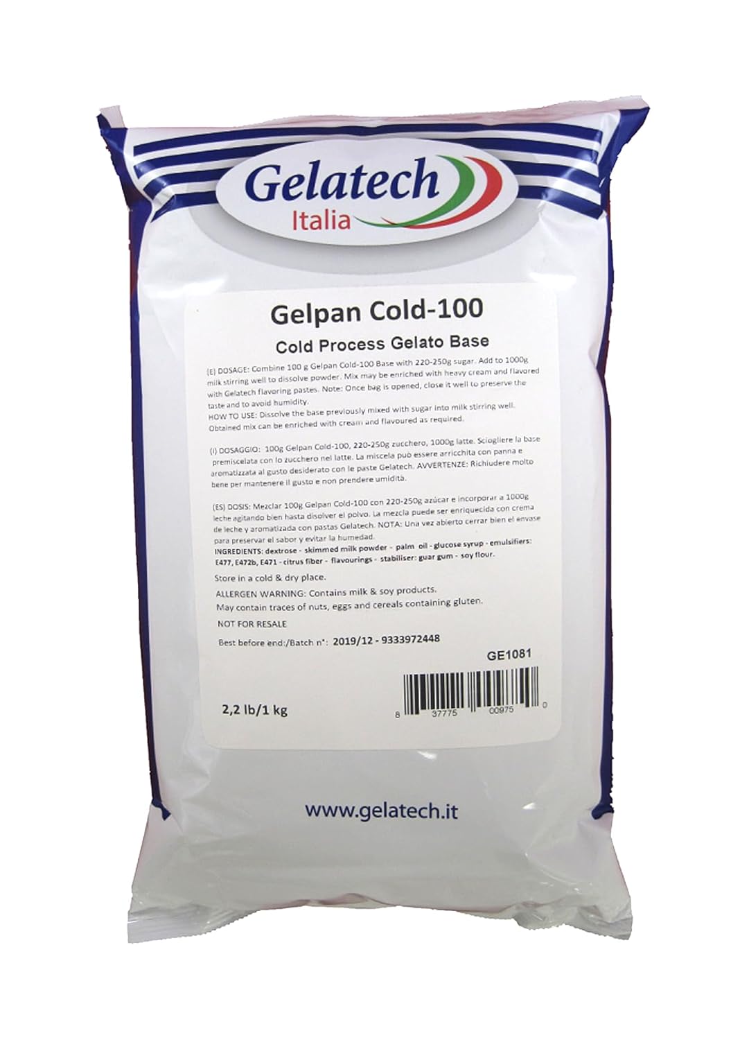 Gelpan Cold 100 Gelato Base Cold process neutral 2.2 lb bag