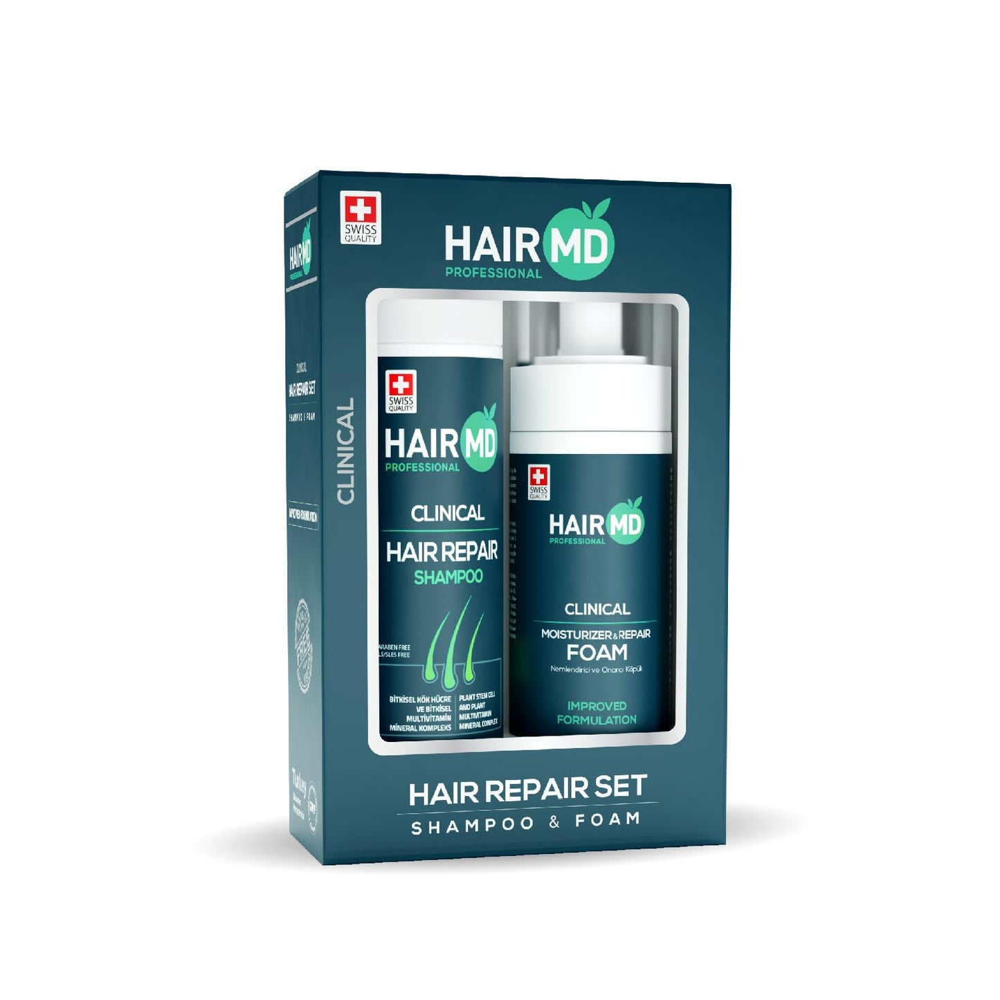 Transplant Hair Repair Set (100 ml Shampoo + 100 ml Moisturizing Foam), Rich in Biotin, Keratin, Saw Palmetto - for All Hair Types