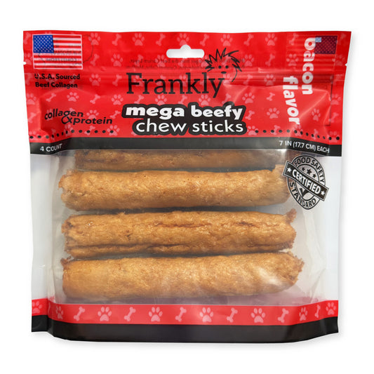 A deliciously fun and healthy treat for any size dog.  4ct – 7″ Mega Beefy Collagen sticks