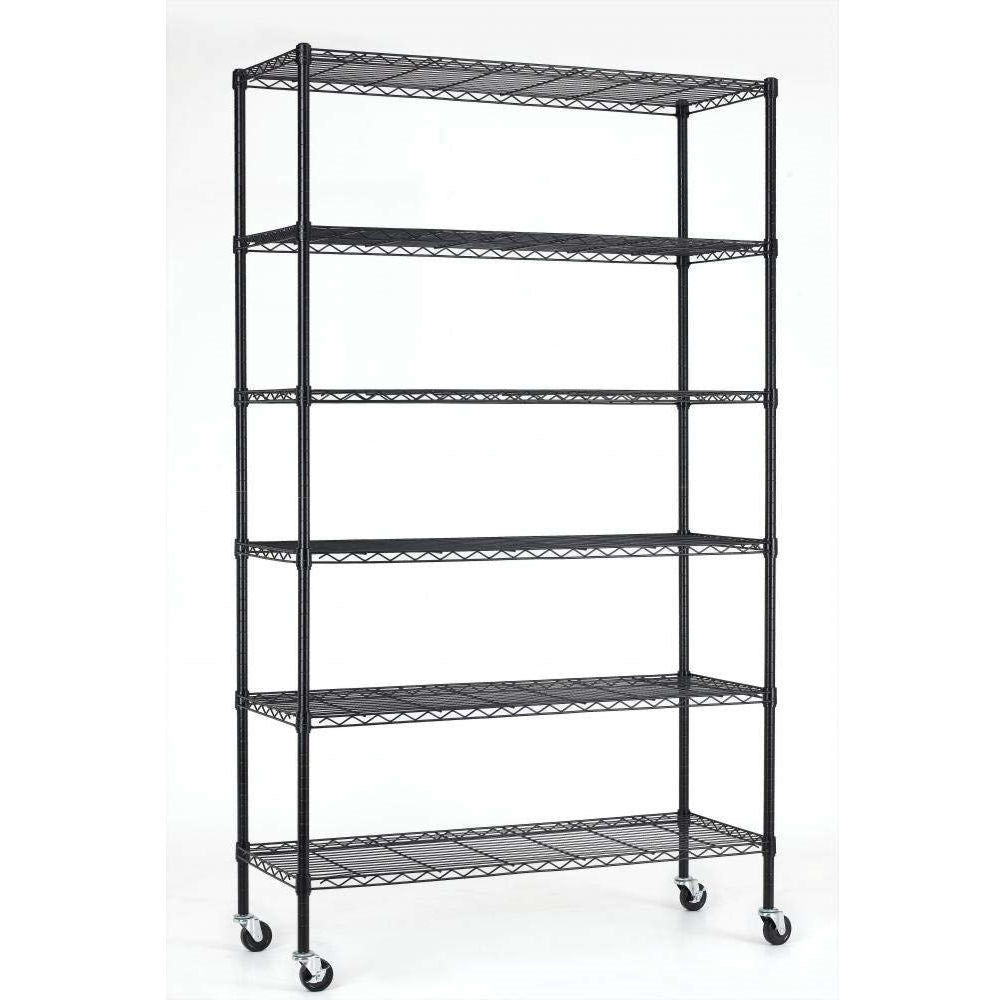 Heavy Duty 6-Shelf Adjustable Metal Shelving Rack with Casters