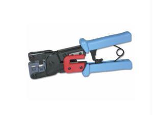 Rj11/rj45 crimping tool with cable stripper