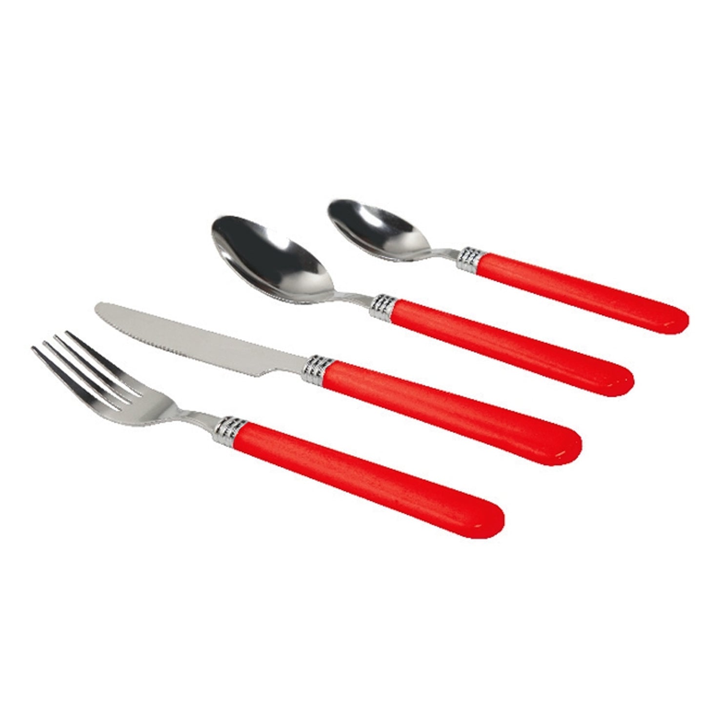 Gibson Sensations II 16 Piece Stainless Steel Flatware Set with Red Handles and Chrome Caddy