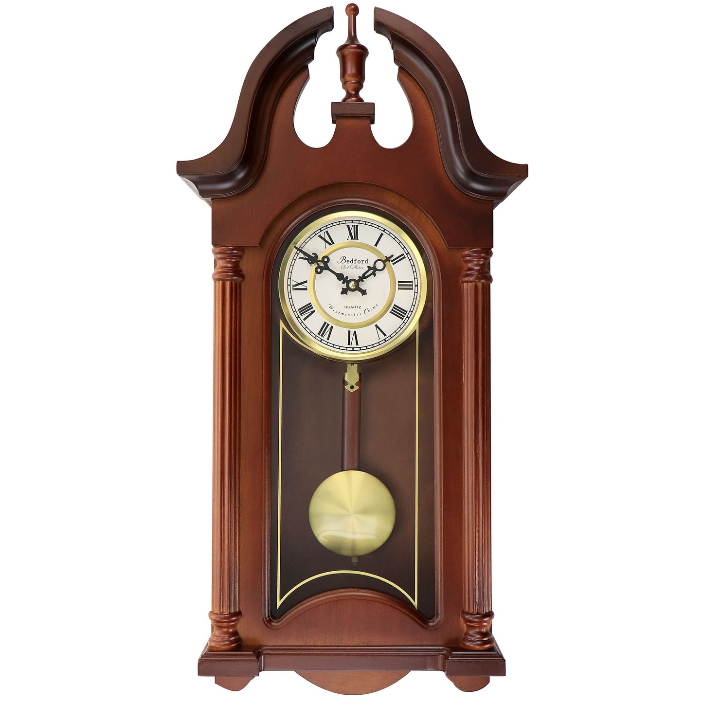 Bedford Clock Collection Delphine 27 Inch Mahogany Chiming Pendulum Wall Clock