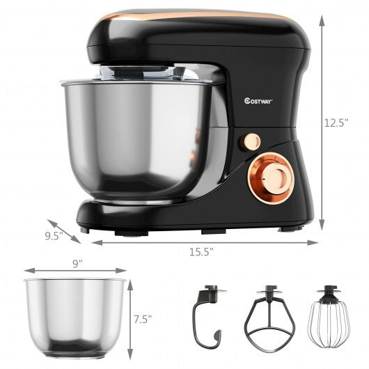 5.3 Qt Stand Kitchen Food Mixer 6 Speed with Dough Hook Beater-Black - Color: Black