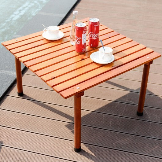 Folding Wooden Camping Roll Up Table with Carrying Bag for Picnics and Beach