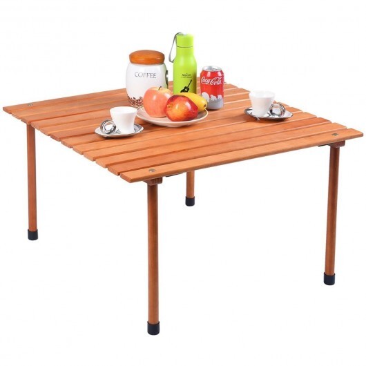 Folding Wooden Camping Roll Up Table with Carrying Bag for Picnics and Beach