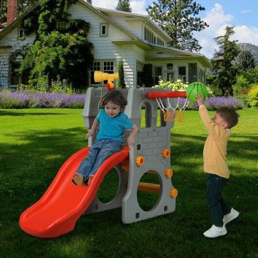 5 in 1 Toddler Climber Slide Playset with Basketball Hoop and Telescope