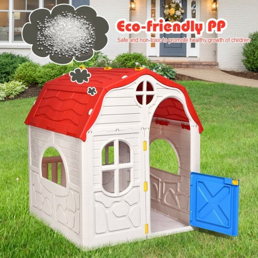 Kids Cottage Playhouse Foldable Plastic Indoor Outdoor Toy